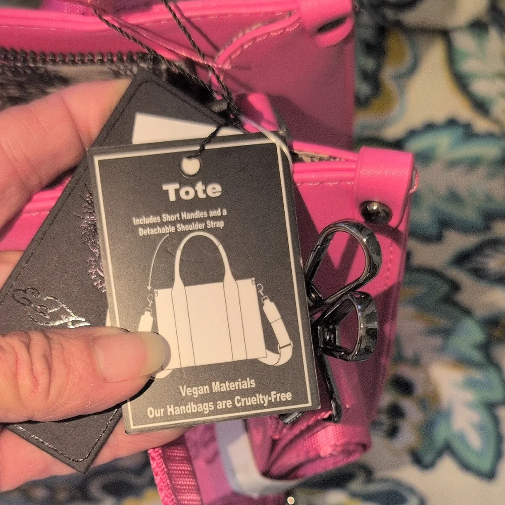 Ed Hardy Pink Embossed Tote With Shoulder Strap NWT